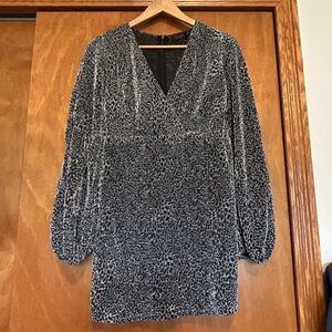 Fiesta Black and Gray Leopard Long Sleeve Mini Dress